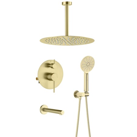 Kibi Circular Pressure Balanced Ceiling Mounted 3-Function Shower System w Rough In Valve - Brushed Gold KSF409BG